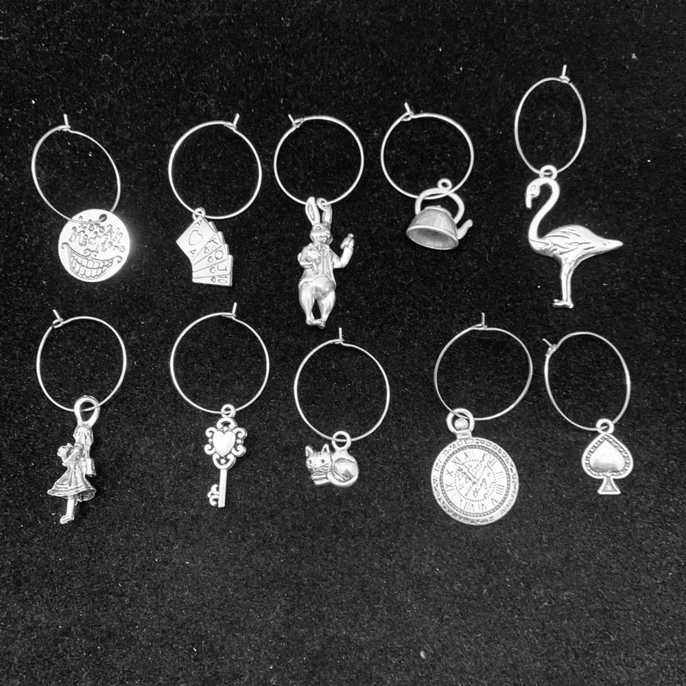 Alice in Wonderland themed Wine Glass Charm Tags set of 10